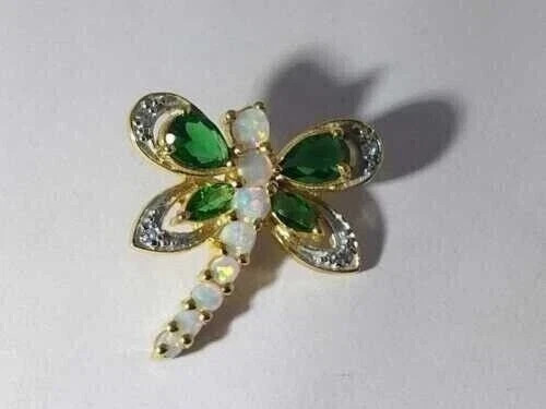 Fire Opal 1.50Ctw Round Cut Dragonfly Pendant 14k Yellow Gold Plated