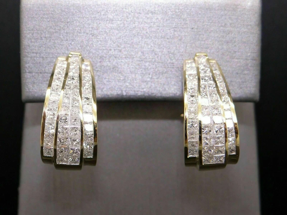 Lab-Created Diamond Princess Cut Huggie Hoop Earrings in 14K Yellow Gold Plated