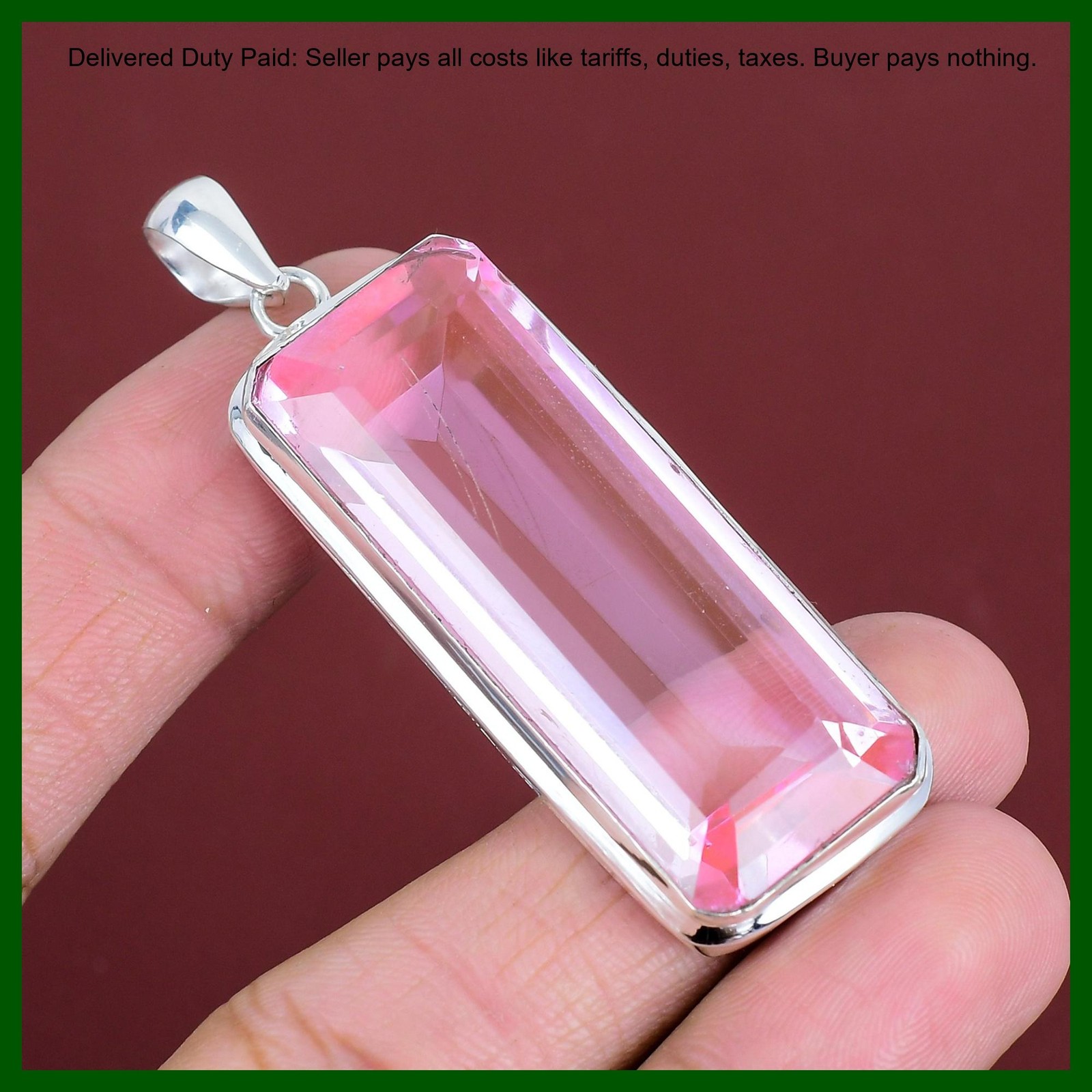 Radiant Pink Kunzite Gemstone Sister Unique Anniversary Pendant Sterling Silver