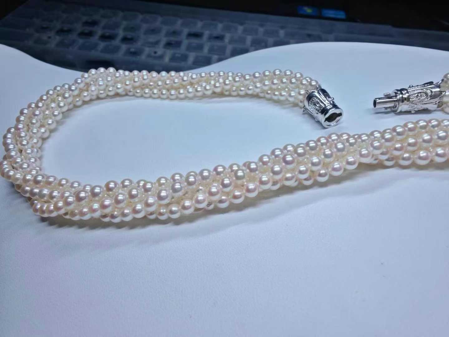 Rare 5-Layer Baby Akoya Pearl Necklace 3.5-4mm Aurora Rose PSL Certified Japan