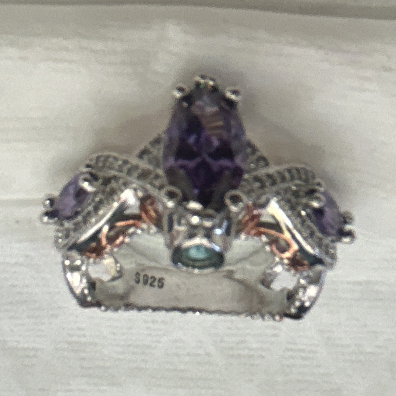 Sterling Silver 925 Oval Purple Amethyst Cocktail Ring Size 8 Signed