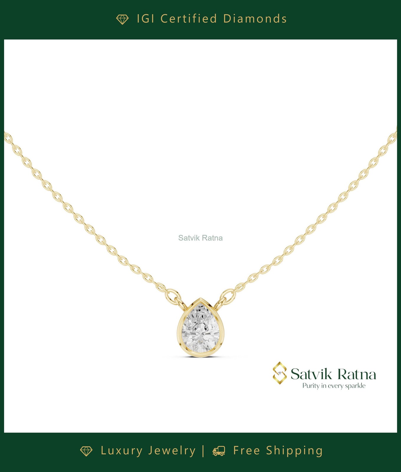 Birthday Lab Grown/CVD Diamond Princess Women Handmade Necklace 14K Gold Pear