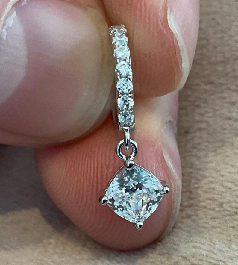 2.00Ct Cushion-Cut EF/VS1 Lab Grown Diamond Drop/Dangle Earring 14K White Gold