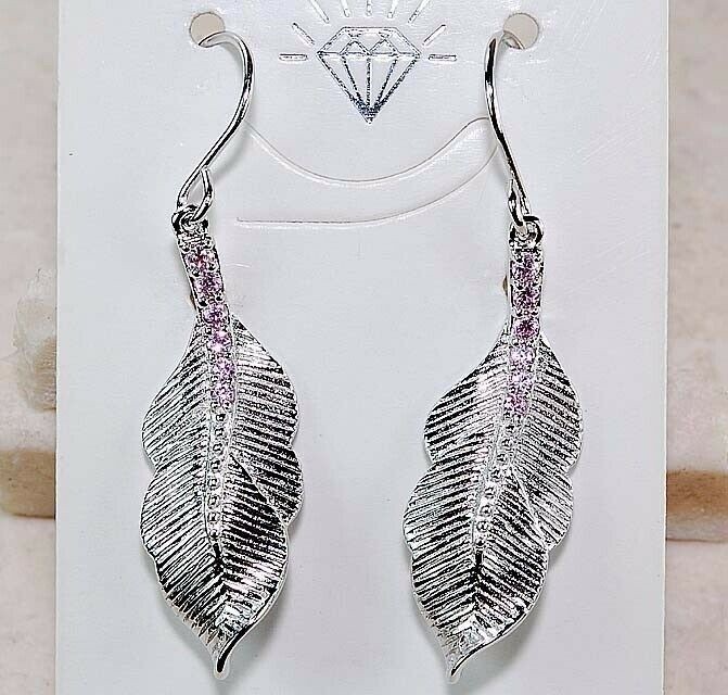 Leaf Heat Treated Pink Topaz 925 Solid Genuine Sterling Silver Earrings YB1-3