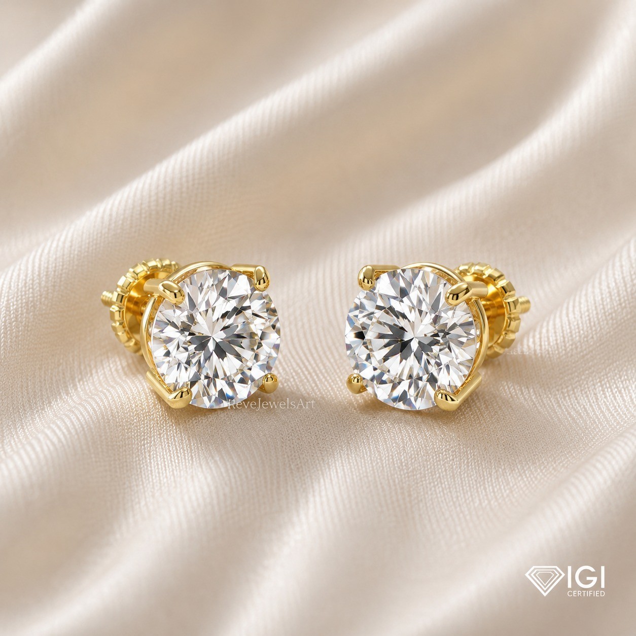 4CT Round EF/VS1 Lab Grown Diamond Anniversary Gift Stud Earring 14k Yellow Gold