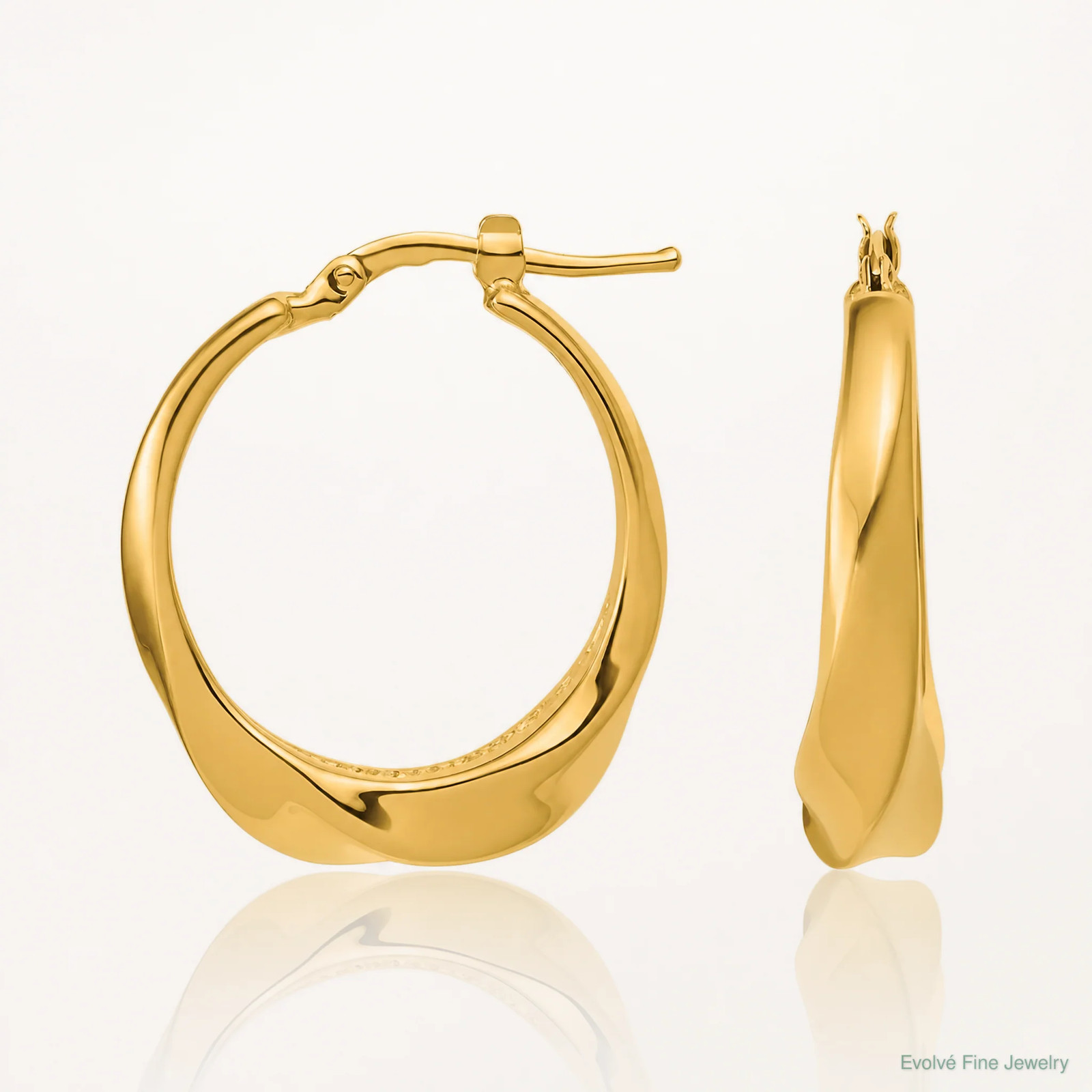 14K Yellow Gold Polished Twisted Hollow Hoop Earrings