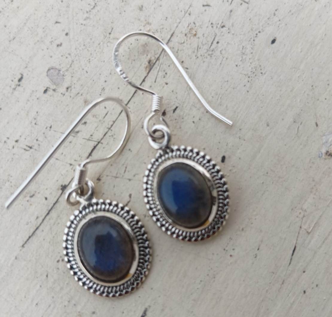 Solid 925 Sterling Silver Natural Labradorite Gemstone Woman Earring VJ-418