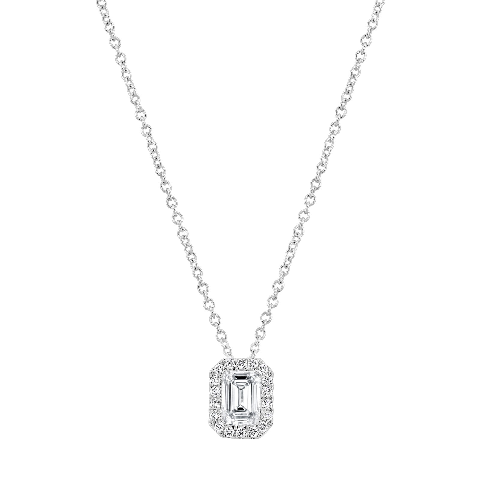 Lab Grown 14k White Gold Round Diamond Emerald Halo Pendant 2.00 Carat