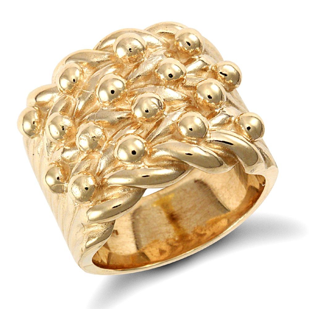 Gold On Silver Keeper Ring 4 Row Roped Edges Hand Finished Heavy Hallmarked Mens