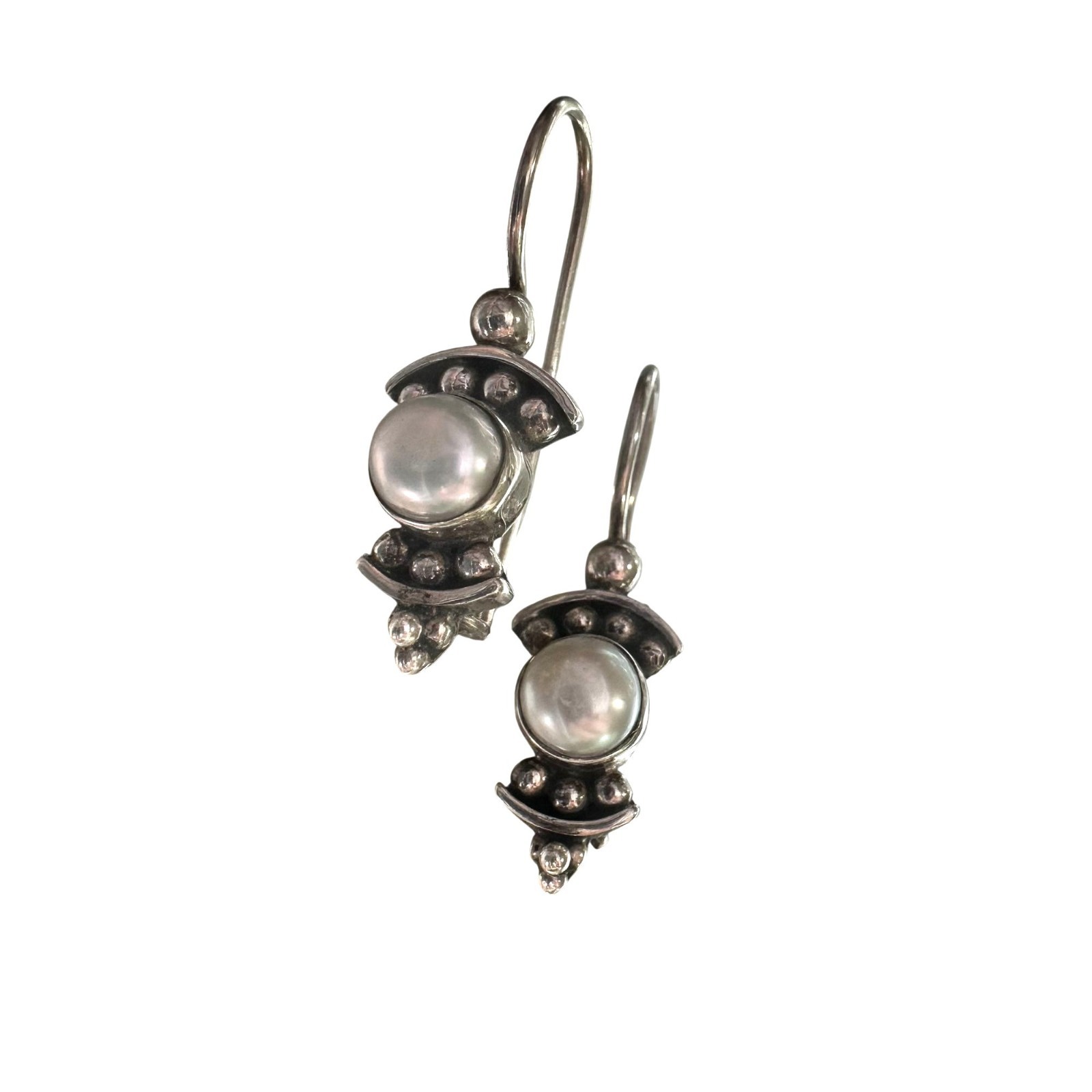 Sterling Silver Drop Earrings With Imitation Pearls Stamped «925»