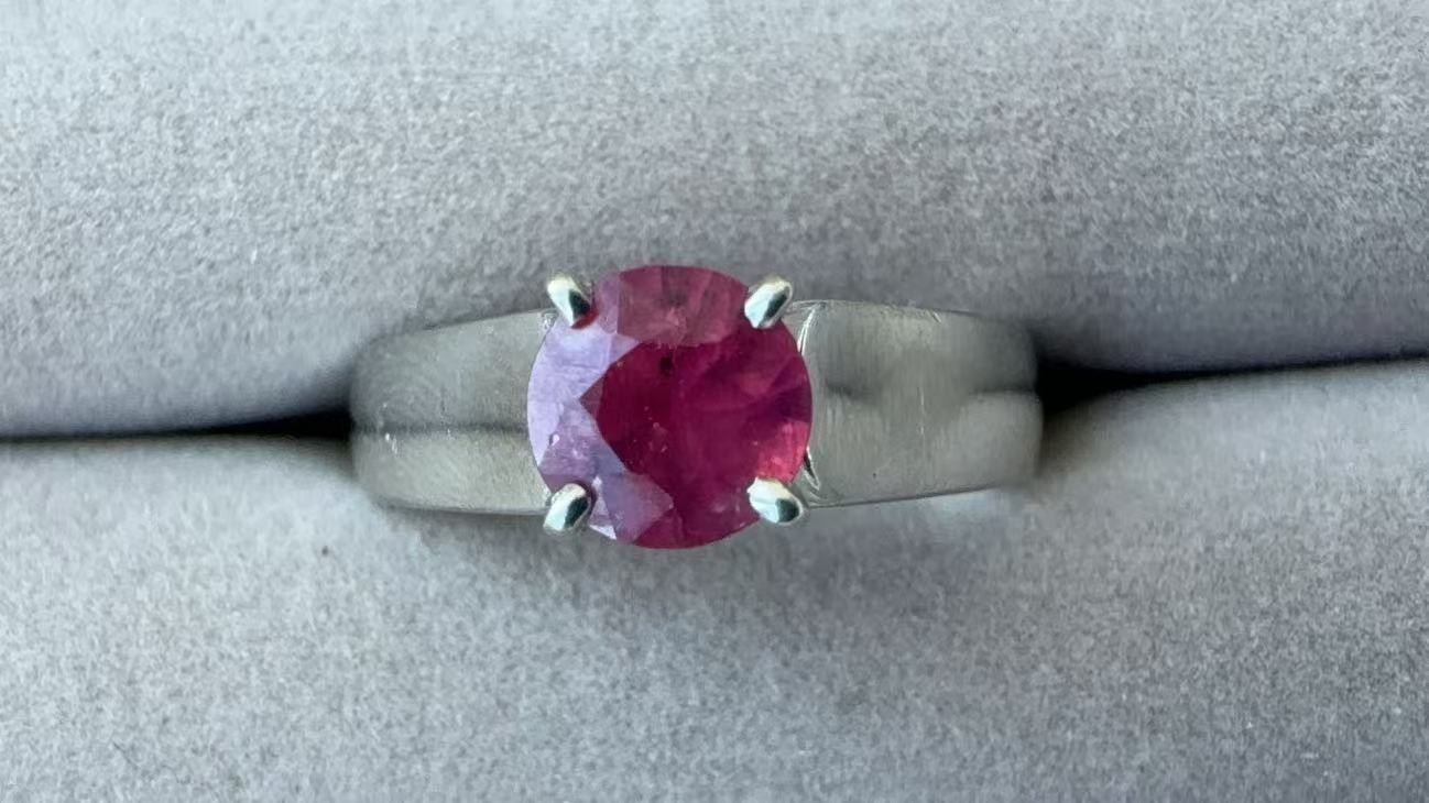 14K White Gold Natural Ruby Ring Cathedral Design Size 6