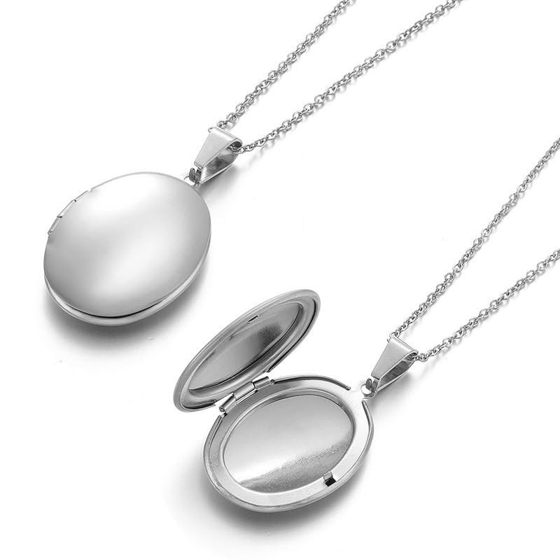 Silver Oval Locket Necklace For Women Locket Necklace that Hold Pictures For Gir