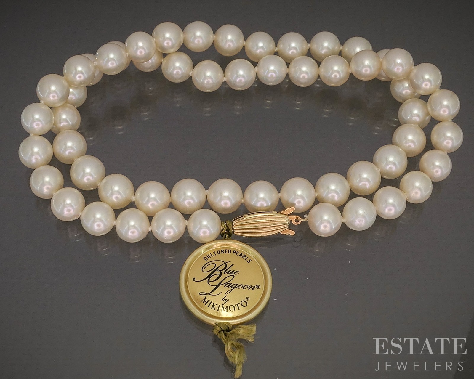 14k Yellow Gold Blue Lagoon Mikimoto 8mm Akoya Pearl Necklace 18″L p18739