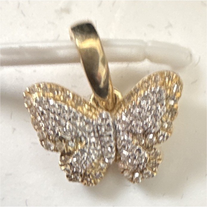 10k Yellow Gold White Diamond Butterfly Charm Pendant, Animals & Insects