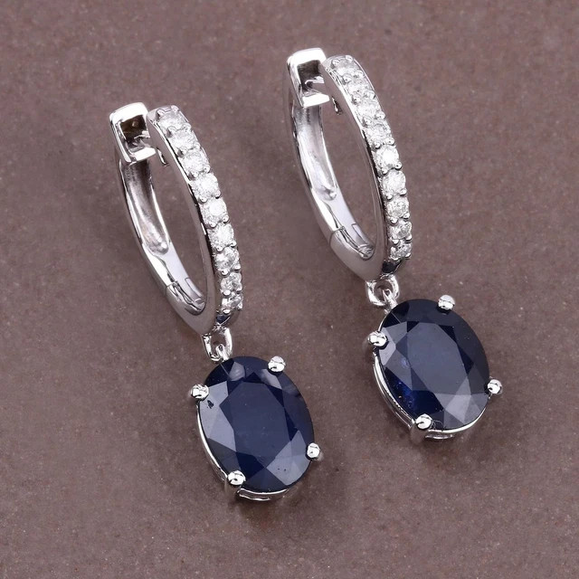 3 Ct Oval Lab-Created Blue Sapphire Drop/Dangle Earrings 14k White Gold Plated