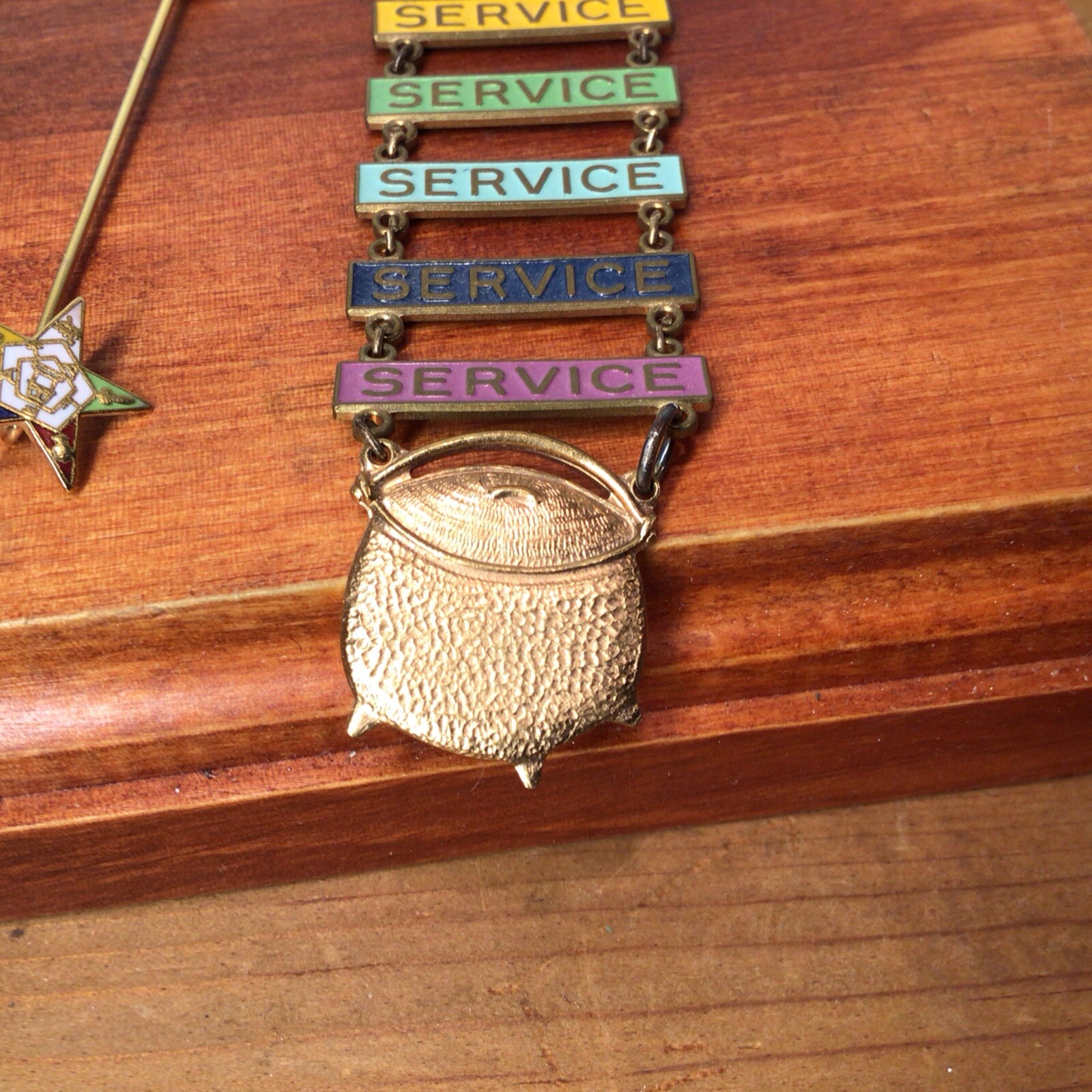 Vintage Gold Tone Pins Masonic Rainbow Girl Jewelry Merit Ribbon