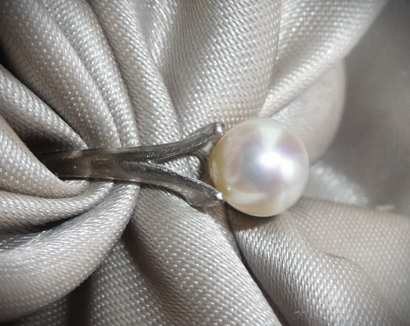 GORGEOUS VINTAGE AUTH MIKIMOTO 14K WHITE GOLD OCEAN AKOYA PEARL ENGAGEMENT RING!
