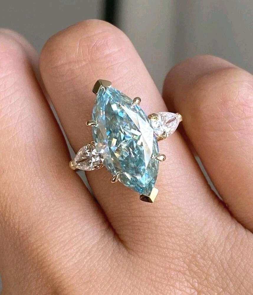 14 Ct Certified Treated Blue Diamond Ring with Diamond Accents In 925 Silver