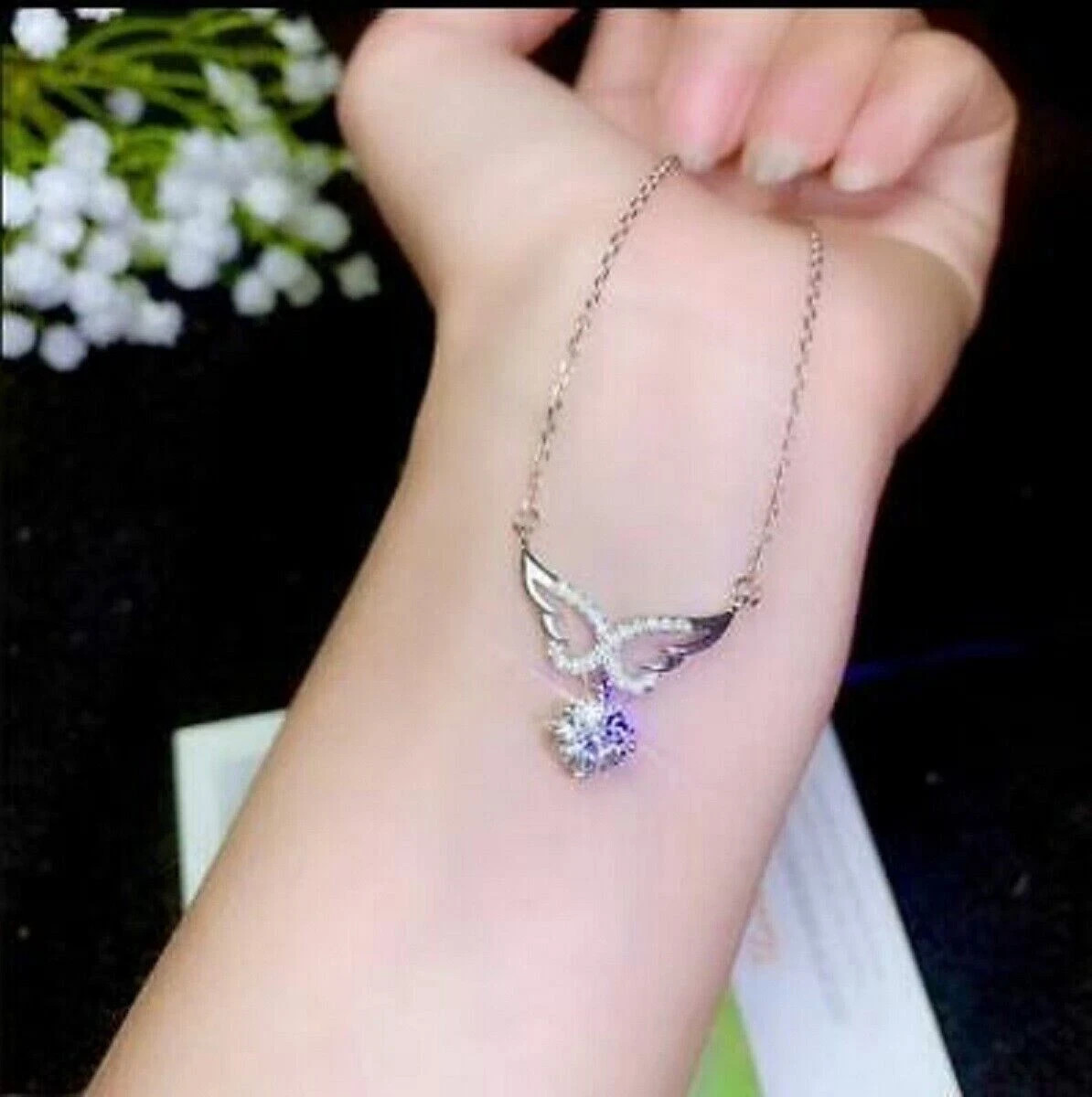 2Ct Round Cut Diamond Angel Wings Women’s Pendant 14K White Gold Over Free Chain
