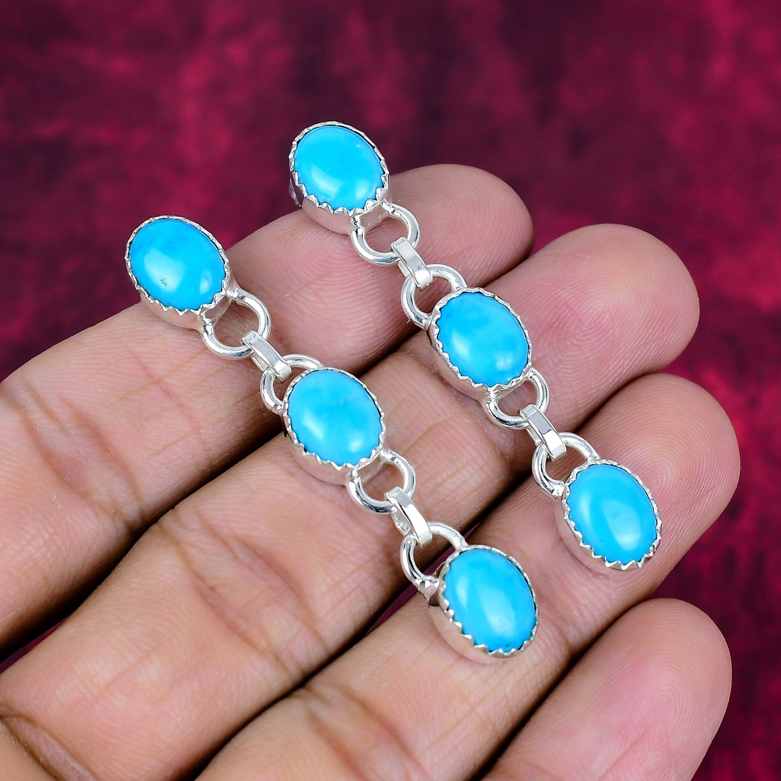 Sleeping Beauty Turquoise Gemstone 925 Sterling Silver Handmade Jewelry Earrings