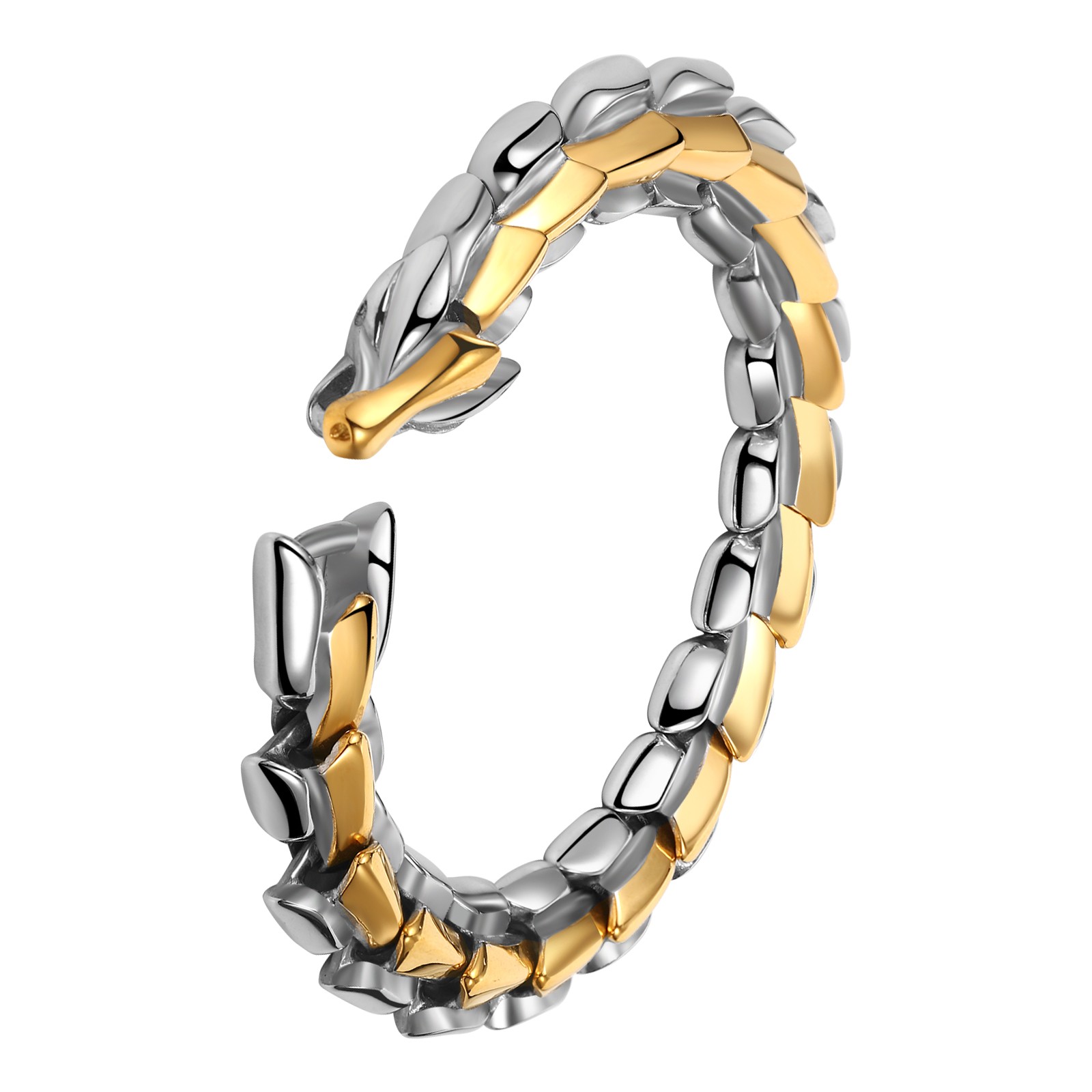Men’s Heavy Stainless Steel Dragon Link Bangle Viking Spring Ring Clasp Bracelet