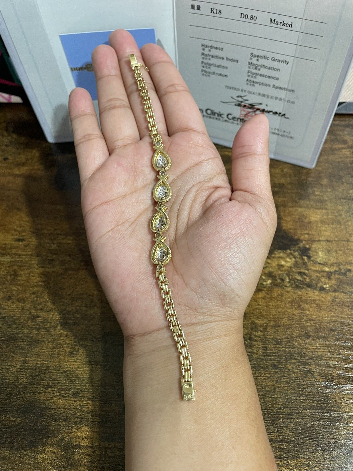 K18 18K Real Gold Japan Bracelet with Natural Diamonds with certificate