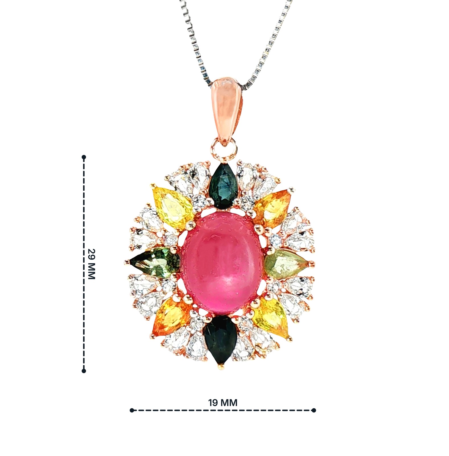 Pink Ruby Gemstone 925 Sterling Silver Oval Pendant Rhodium Top Red Pink