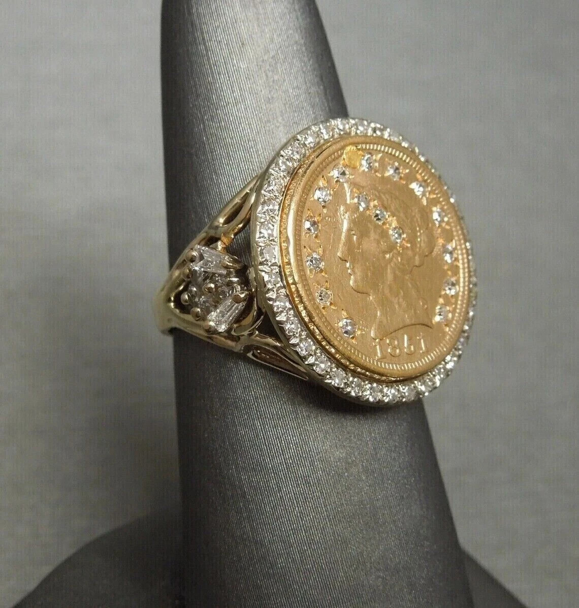 1 Ct Lab Created 1851 Dollar Coin Engagement Ring 14K Yellow Gold Plated