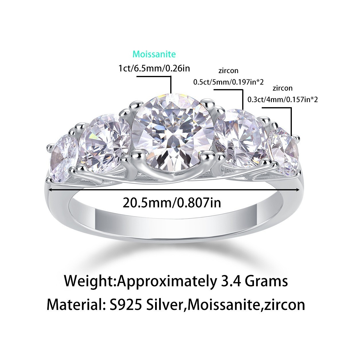 1 Carat D VVS1 Moissanite Engagement Wedding Ring Real 925 Sterling Silver