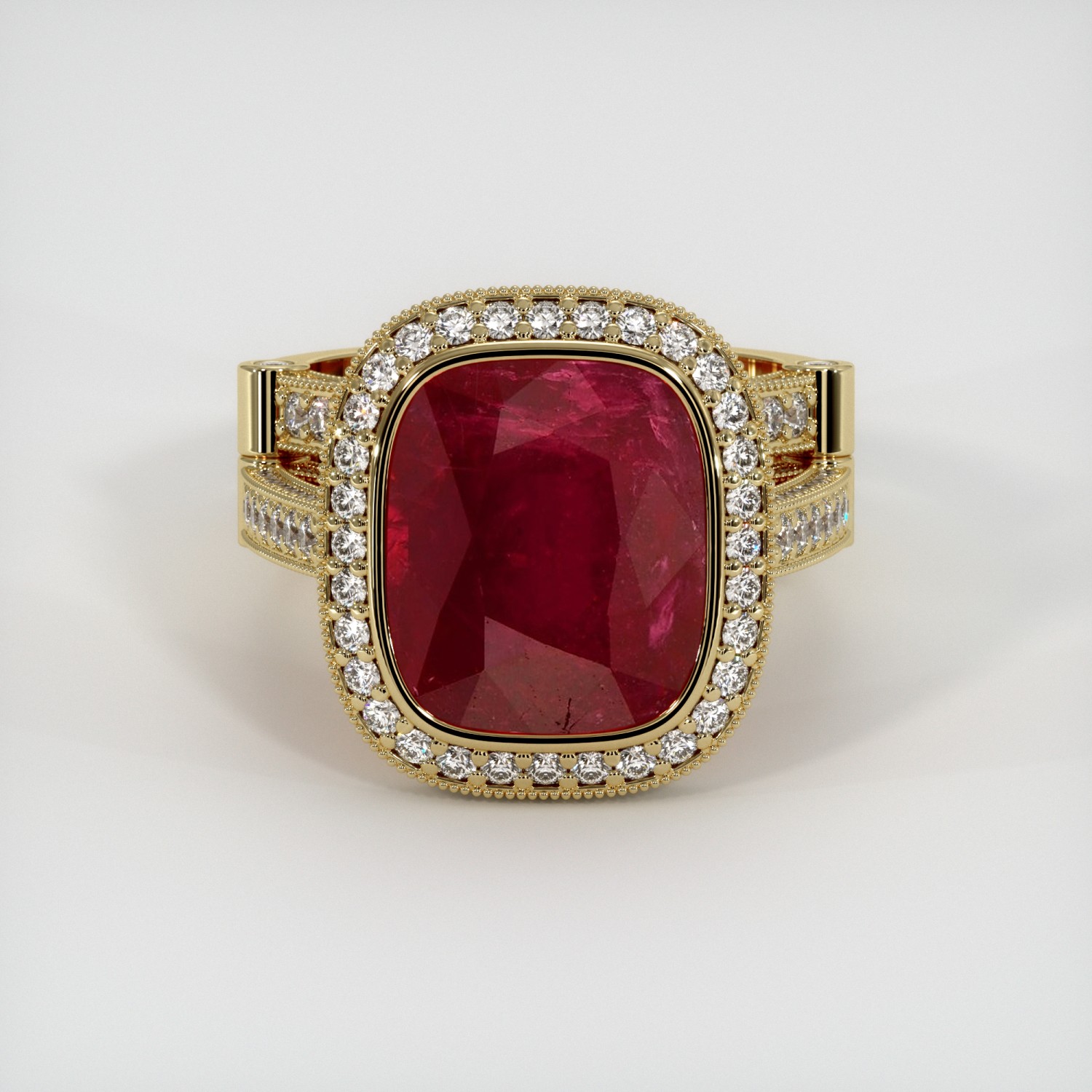 Tanzania Cushion Red Ruby 18K Yellow Gold Ring 10.35CT