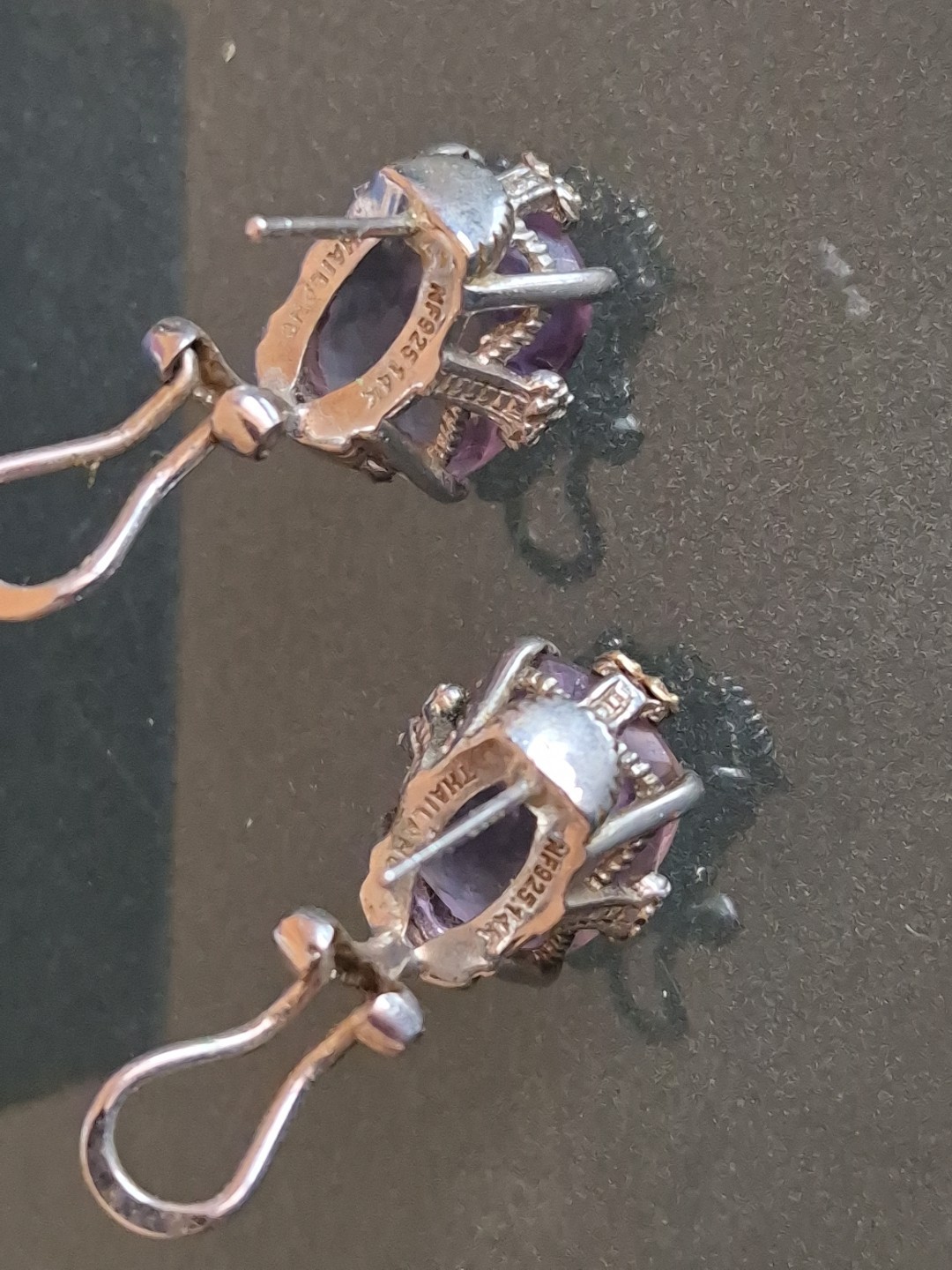 Designer Amethyst Silver 925 & Gold Omega Back Earrings NWOT