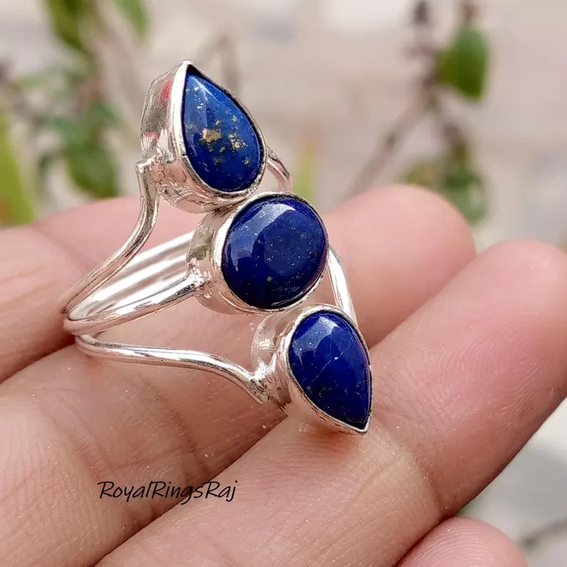 Lapis Lazuli 925 Sterling Silver Band & Statement Ring Handmade Ring All Size