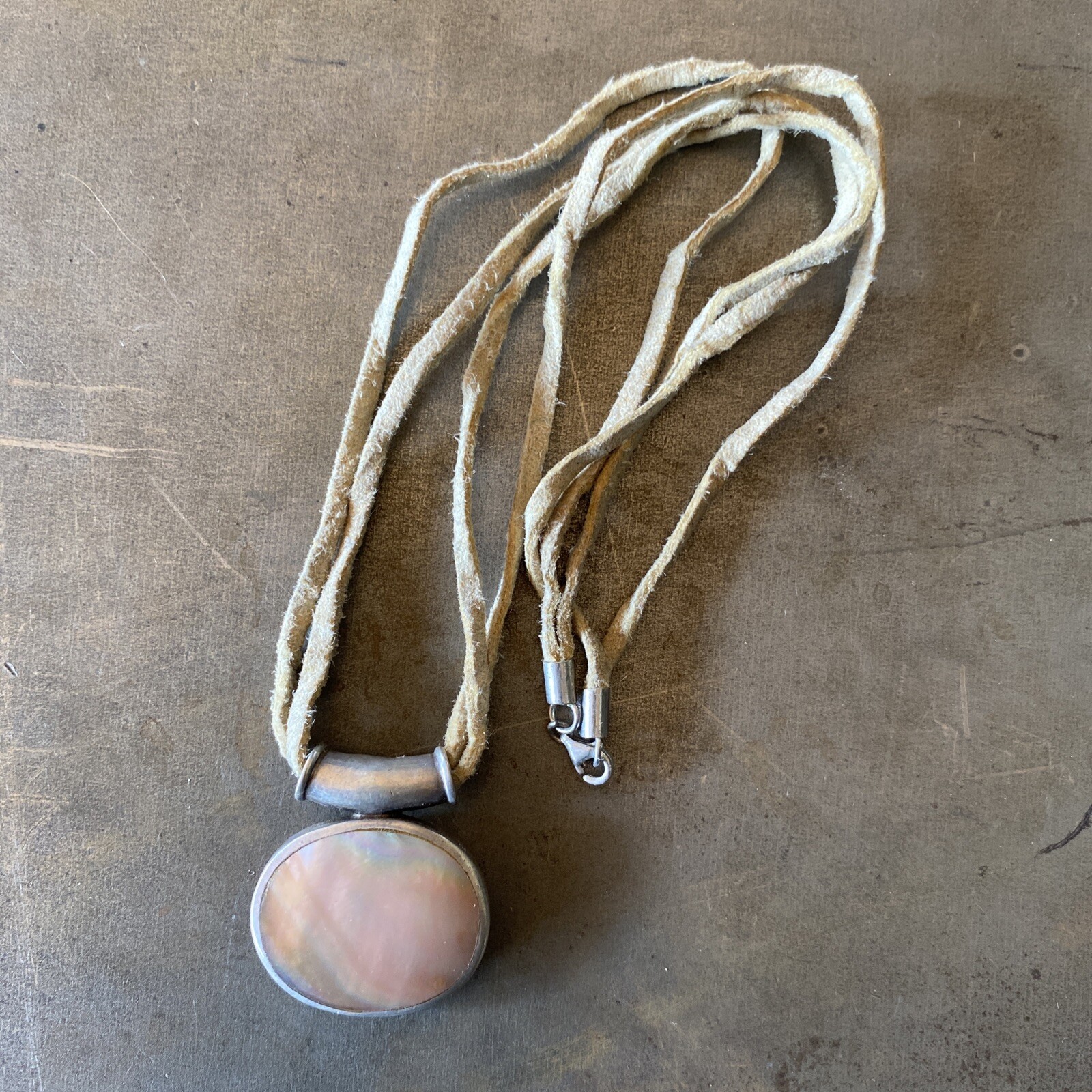 Sterling Silver Abalone MOP Oval Pendants On Soft Leather Necklace