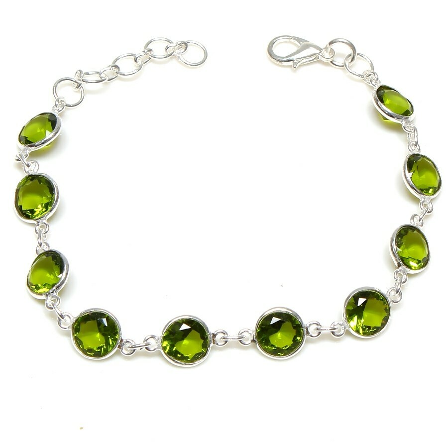 Green Peridot Gemstone Handmade 925 Sterling Silver Jewelry Bracelet Sz 7-8″
