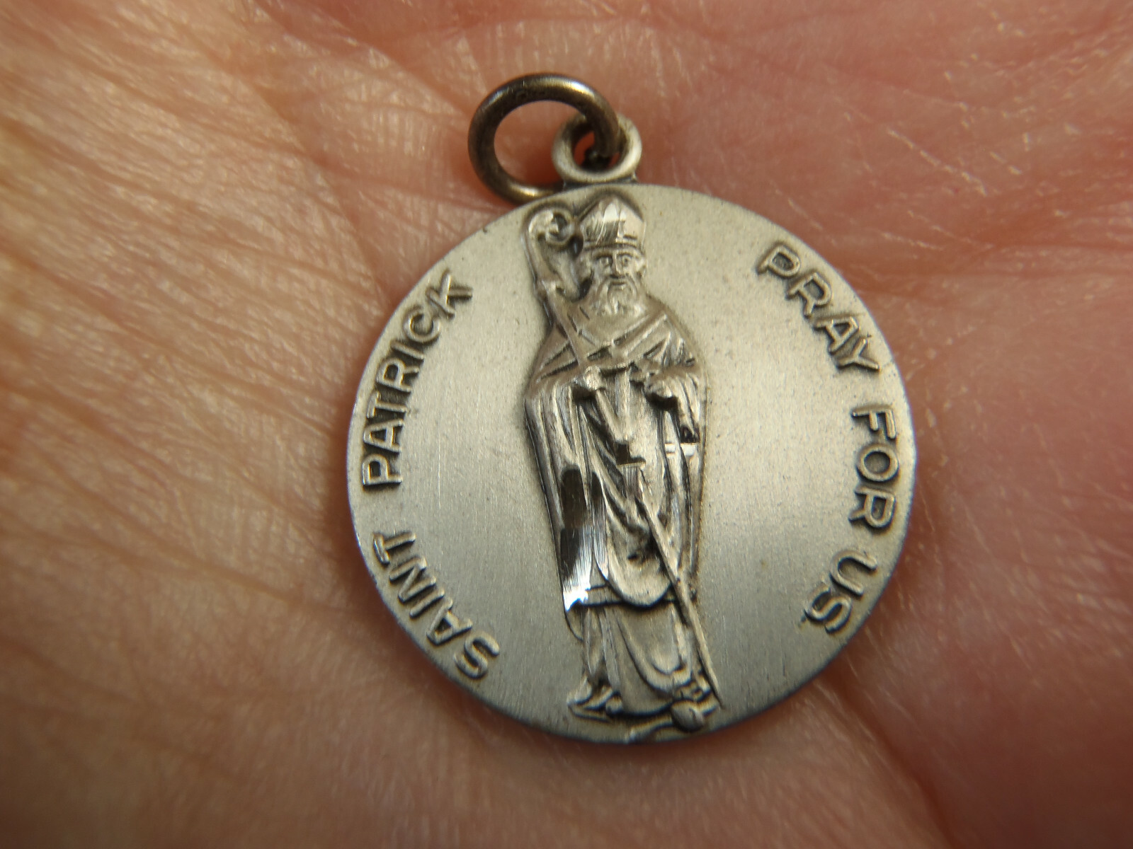 Sterling Silver Old Stock Saint Patrick Religious Pendant Pray For Us