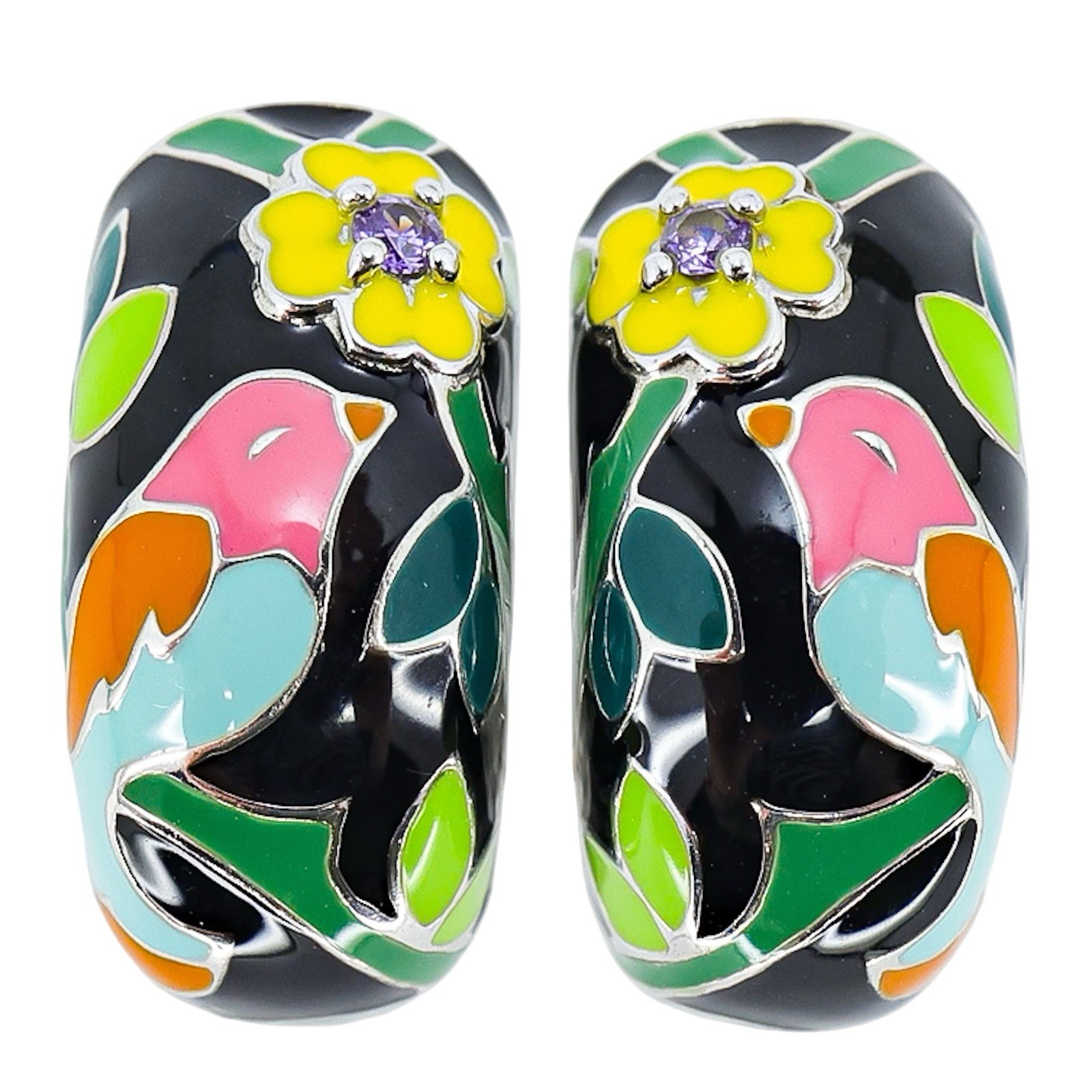 Belle Etoile Songbird Earrings Sterling Silver Enamel Tropical Summer Excellent