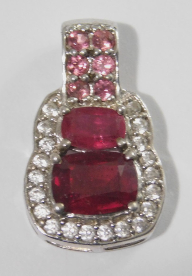 925 Sterling Silver With Red, Pink And White Stones Pendant