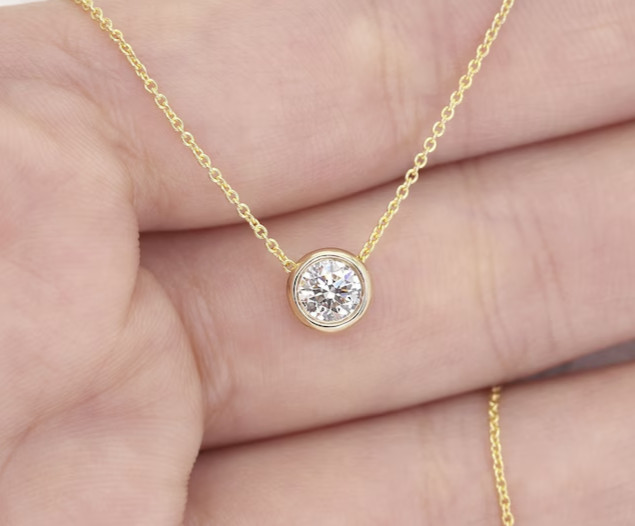 1.00 Ct Round-Cut EF/VS1 Lab Grown Diamond Pendant Necklace 14k Yellow Gold