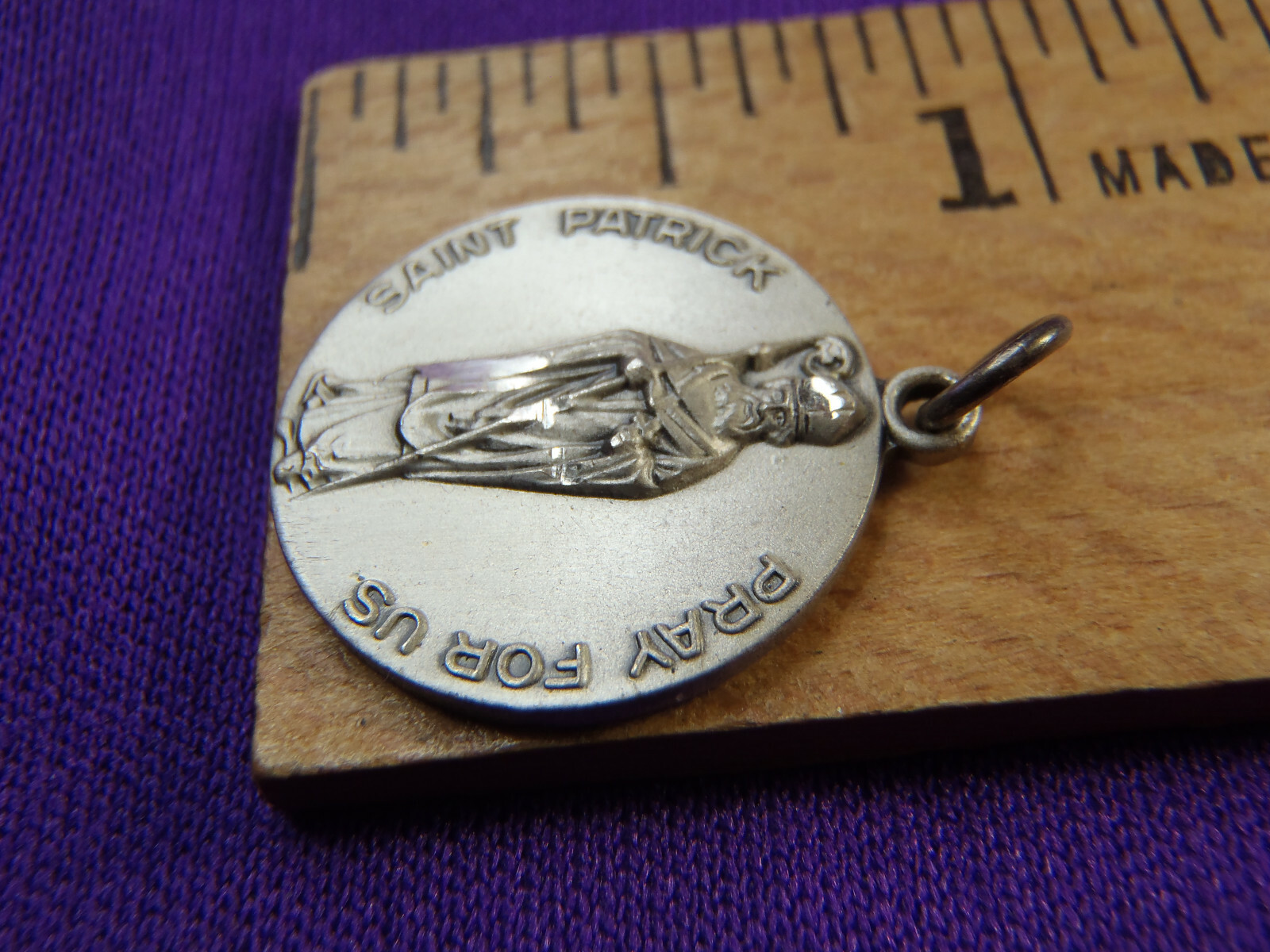 Sterling Silver Old Stock Saint Patrick Religious Pendant Pray For Us
