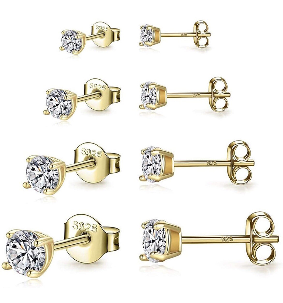 stud earrings set Of 4 Pairs 925 sterling silver Cubic Zirconia Gift For Her Gir