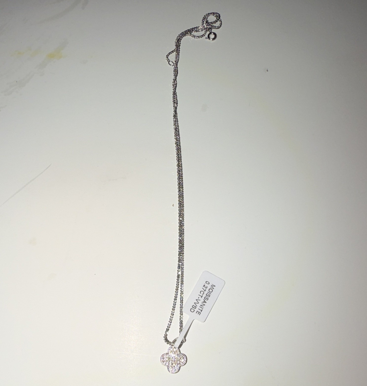 Silver 20inch necklace w/ Moissanite Clover Charm Pendant Necklace 0.27ctw VVS