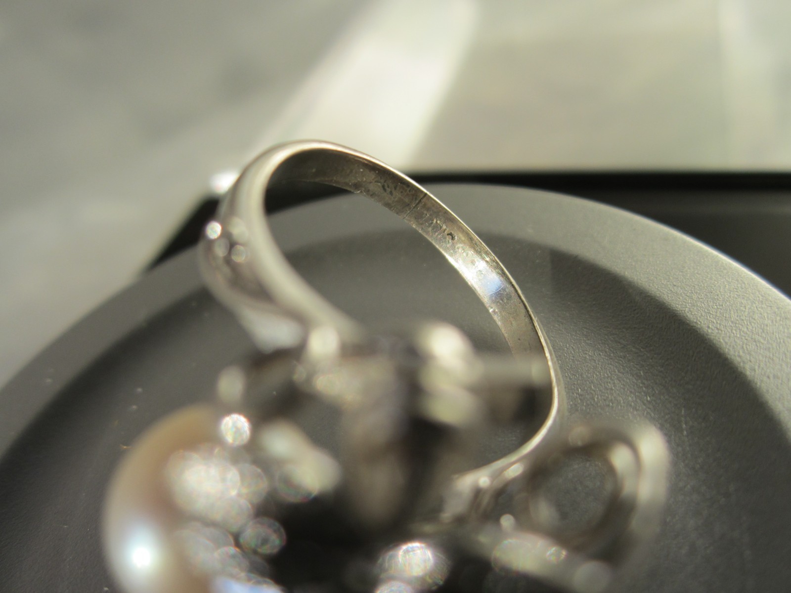 VINTAGE ORIGINAL MIKIMOTO AKOYA PEARL DIAMOND CUT SOLID STERLING SILVER RING