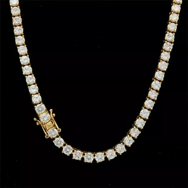 15Ct Round Lab Created Diamond Tennis Wedding Necklace 14k Yellow Gold Over