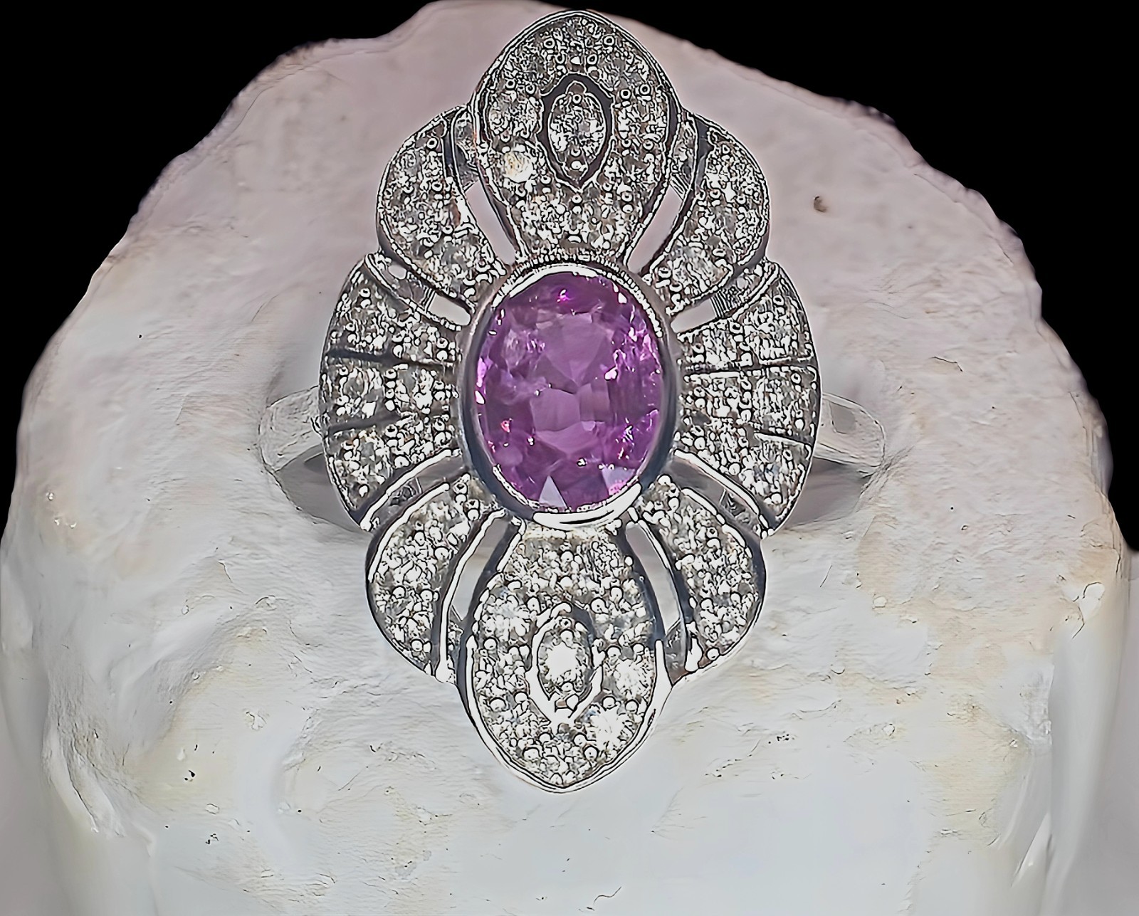 ​💗 Natural Pink Ceylon Sapphire & Diamond Contemporary Art Deco Ring In 14ct…