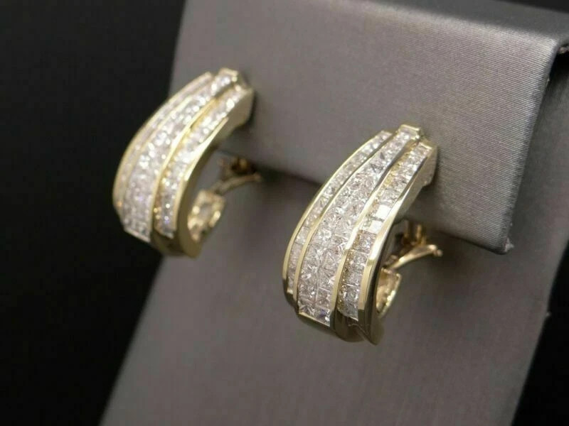 Lab-Created Diamond Princess Cut Huggie Hoop Earrings in 14K Yellow Gold Plated