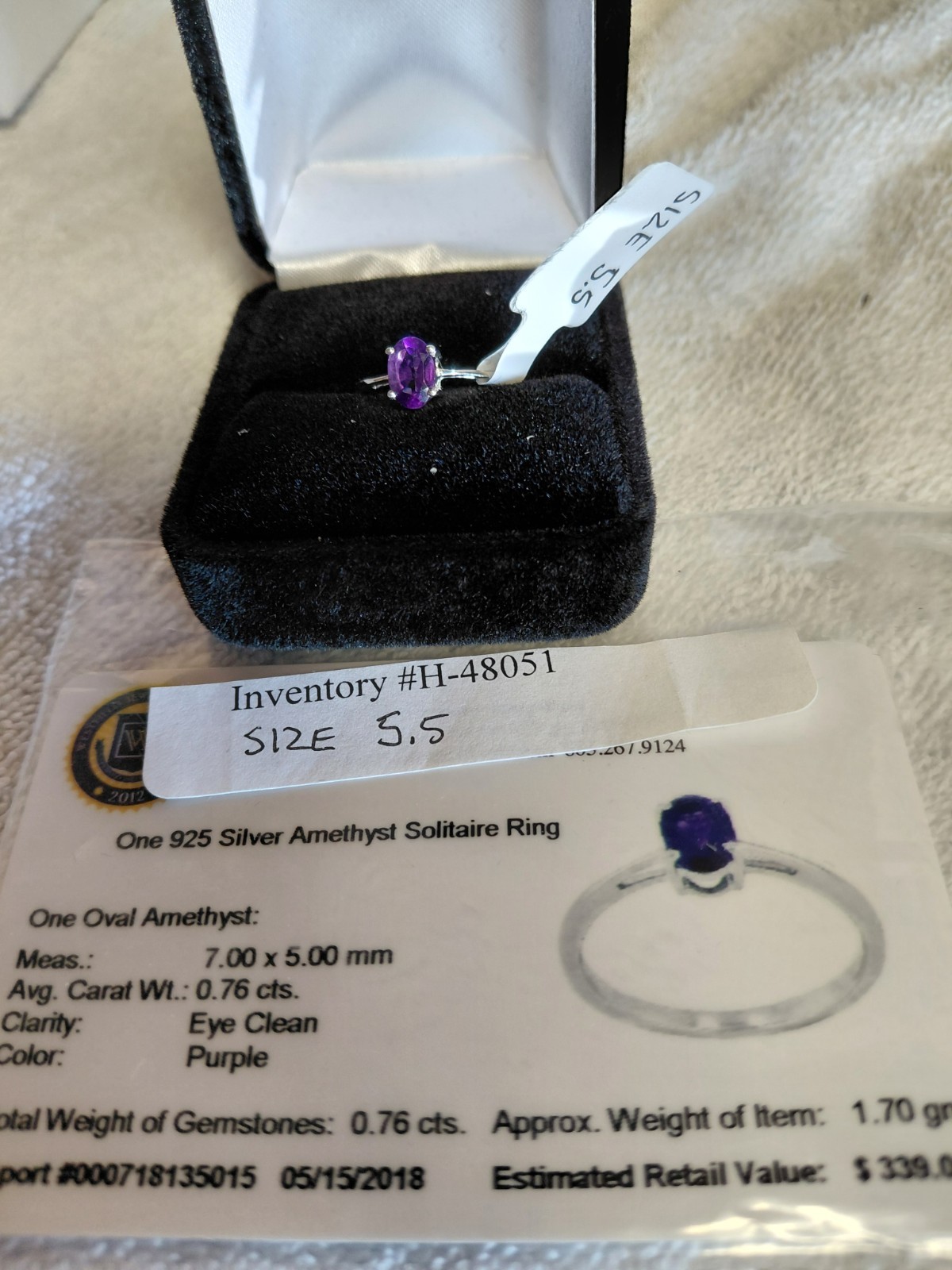 0.76CT Oval Cut Amethyst Eye Clean & 925 Silver Solitaire Ring Size 5.5