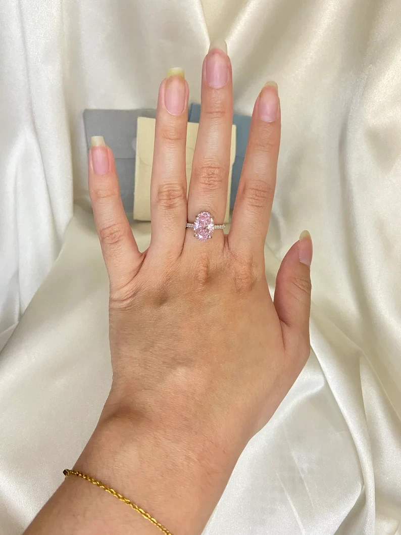 5.30 Ct Oval Cut Natural Pink Sapphire Diamond Ring 14K Solid White Gold size 8