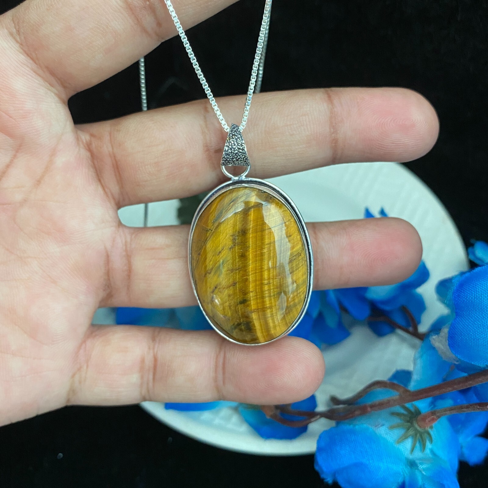 Natural Yellow Tiger’s Eye Pendant, Gemstone Pendant for Gir, Tiger Eye Pendant