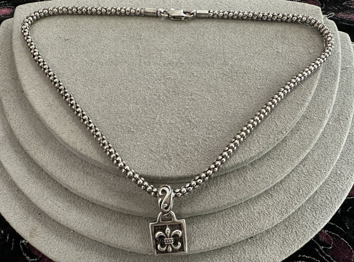 Sterling Silver Silpada Fleur de Lis Pendant Popcorn Chain Necklace 18″