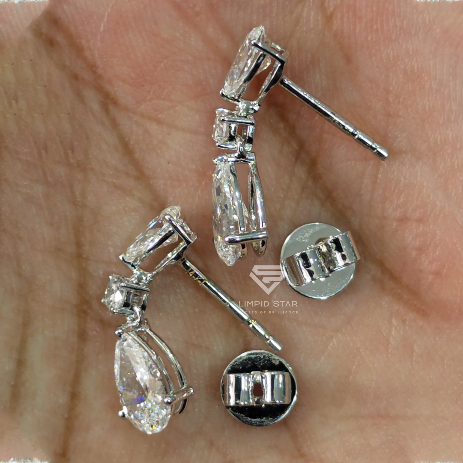 Pear Lab Grown Diamond Drop Earrings, 925 Silver Dangle Bridal Jewelry